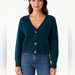 Joe Fresh/ Fuzzy/ Blue button up cardigan/ Gem buttons/ Stretchy/ Size US S